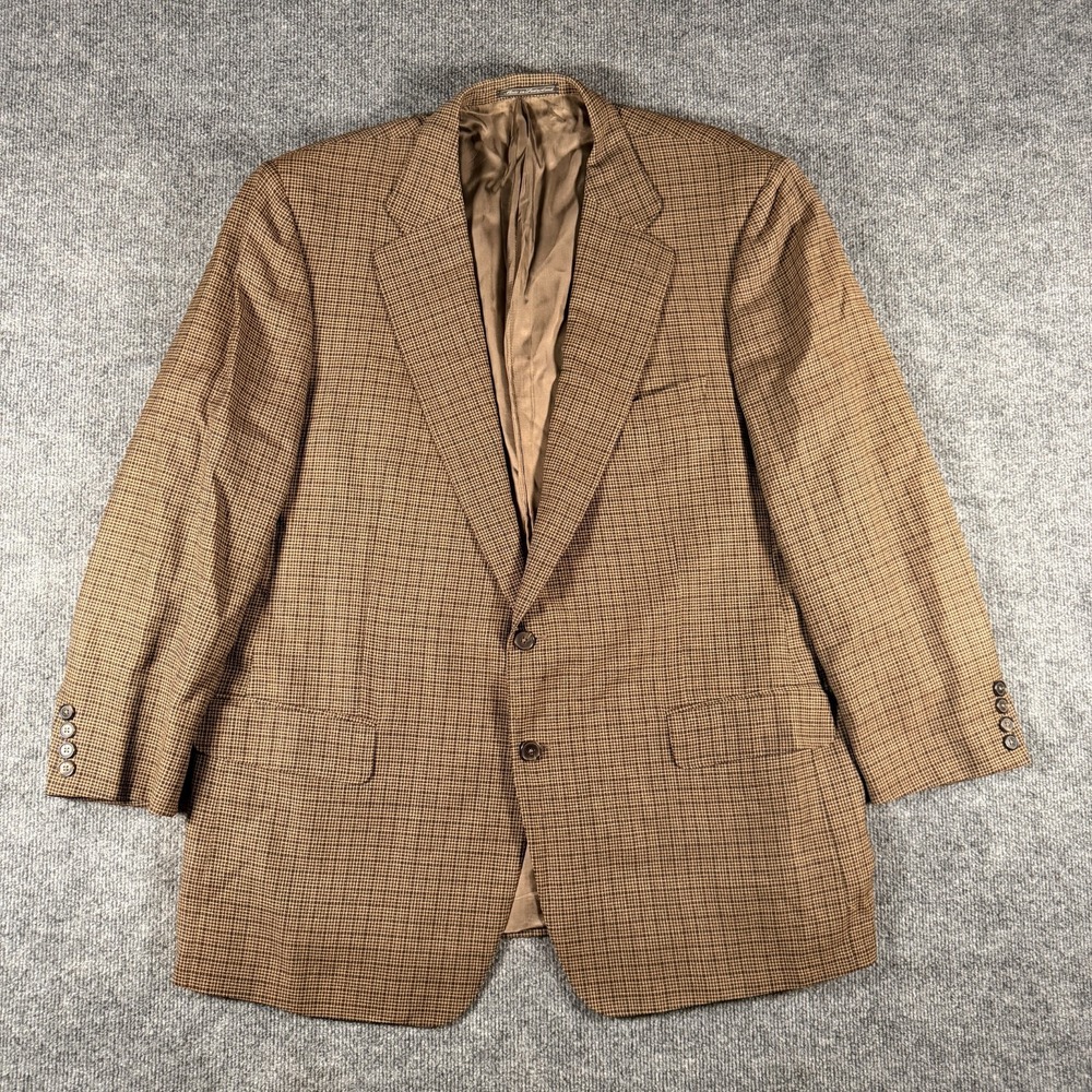 Ermenegildo Zegna Wool Sport Coat Blazer 50R Brown Micro Check Plaid